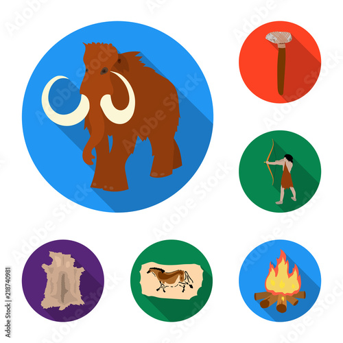 Life in the Stone Age flat icons in set collection for design. Ancient people vector symbol stock web illustration.