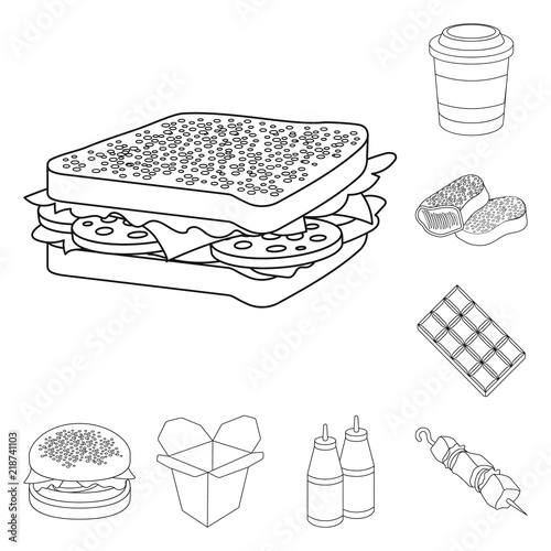 Fast food outline icons in set collection for design.Food from semi-finished products vector symbol stock web illustration.