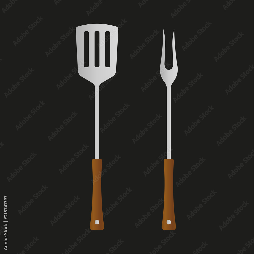 Spatula And Fork Icon Bbq And Grill Tools Barbecue Utensil Vector
