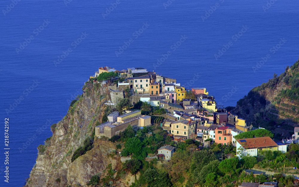 the old fishing villafe of Corniglia from Cinque Terre, Italy sea coast.