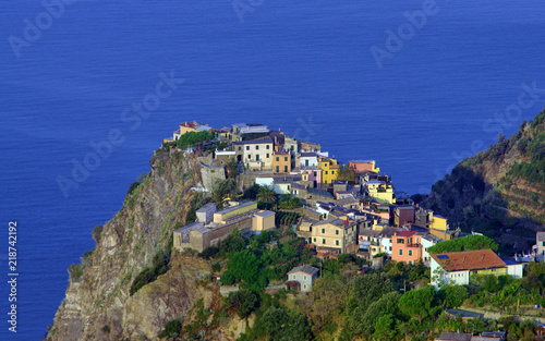 the old fishing villafe of Corniglia from Cinque Terre, Italy sea coast.