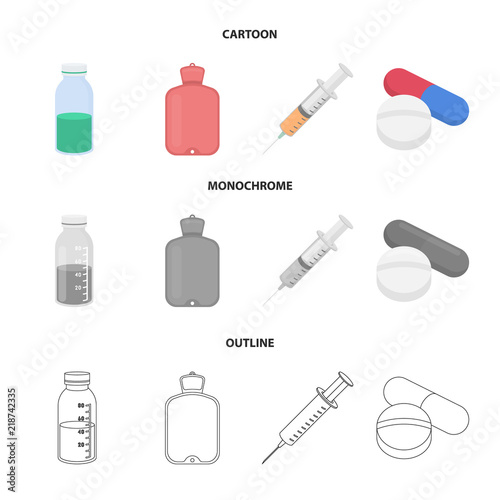 Solution, warmer, syringe, pills.Medicine set collection icons in cartoon,outline,monochrome style vector symbol stock illustration web.