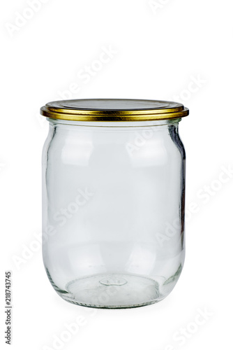 Empty 0.5 liter glass jars and tin lid