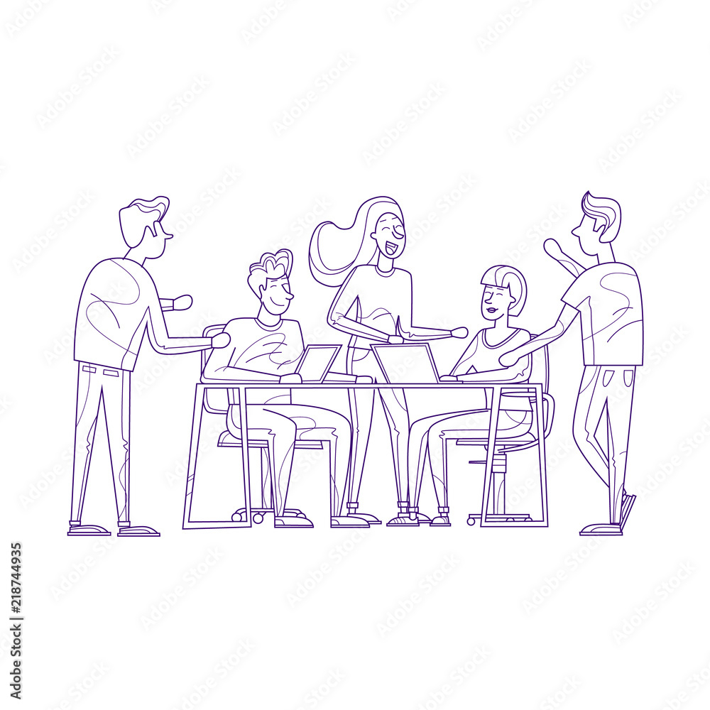 Teamwork, office life, business plan, meeting. Thin Line Teamwork, office life, business plan, meeting. Thin Line