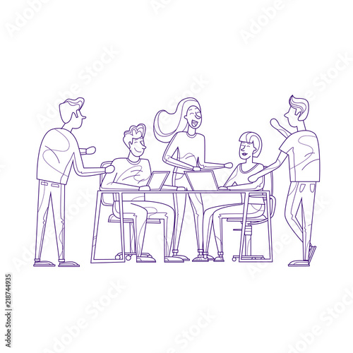 Teamwork  office life  business plan  meeting. Thin Line