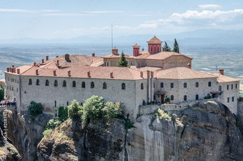 Kalambaka, Greece - June 10, 2018: A group of Orthodox monasteries Meteora, near the town of Kalambaka at the northwestern edge of the Plain of Thessaly.