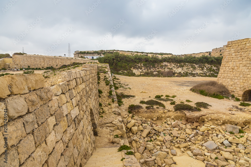 Kalkara, Malta. Ruins of fortifications