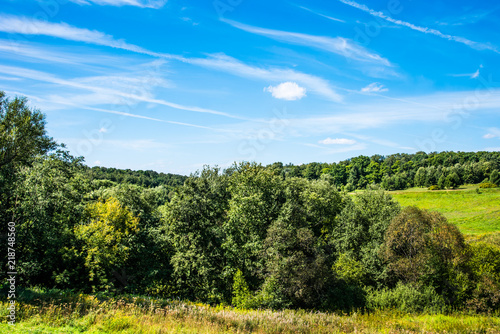 Typical European landscape with small hills and forests
