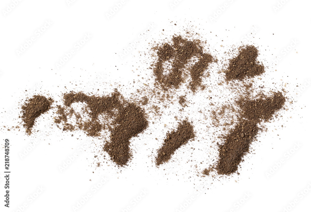 Ground black pepper powder isolated on white background, top view Ground black pepper powder isolated on white background, top view