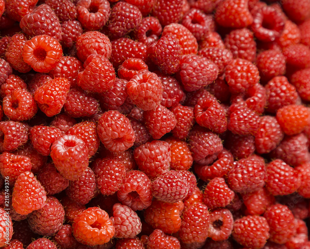 Close up view of fresh red ripe raspberries, nature vitamins Close up view of fresh red ripe raspberries, nature vitamins
