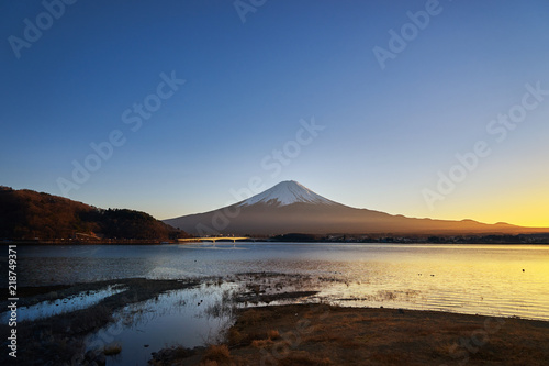 mountain fuji in sunset skyline in autumn season
