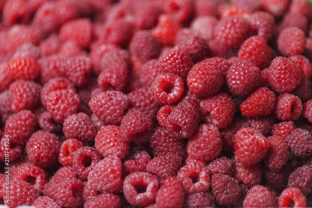 Close up view of fresh red ripe raspberries, nature vitamins Close up view of fresh red ripe raspberries, nature vitamins