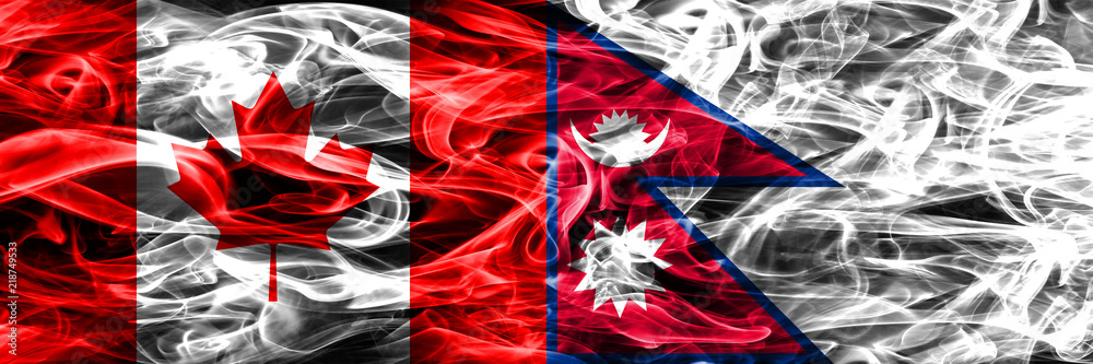 Canada vs Nepal smoke flags placed side by side. Canadian and Nepal flag together Canada vs Nepal smoke flags placed side by side. Canadian and Nepal flag together