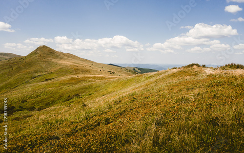 Fototapeta Naklejka Na Ścianę i Meble -  Scenic view of grassland mountain hills during sunny day