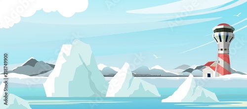 seascape lighthouse icebergs