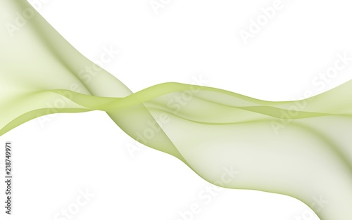 Green color scarf. Abstract green wave. Bright green ribbon on white background. Abstract green color smoke. Raster air background. 3D illustration