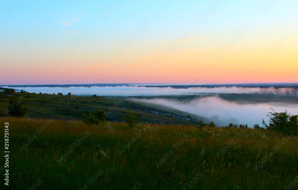 Misty dawn in the meadow