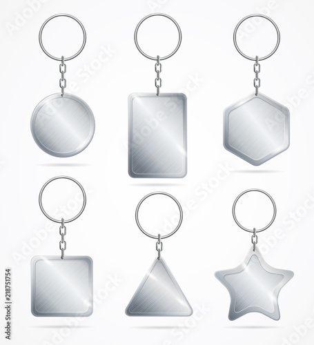Realistic Detailed 3d Empty Template Keychain Set. Vector