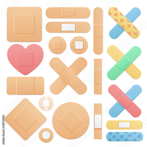 Realistic Detailed 3d Color Aid Band Plaster Medical Patch Set. Vector photo