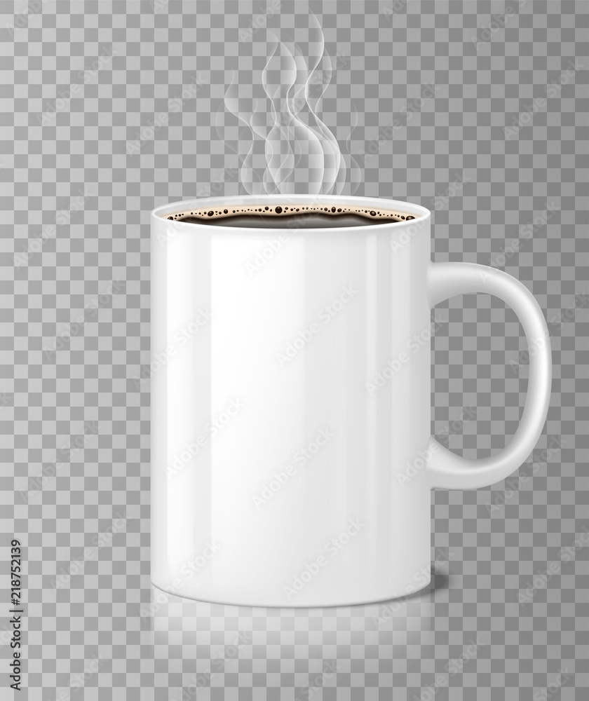 Coffee or tea cup mockup with white steam isolated. Black coffee in ceramic cup, morning blank Realistic mug. Vector illustration Coffee or tea cup mockup with white steam isolated. Black coffee in ceramic cup, morning blank Realistic mug. Vector illustration