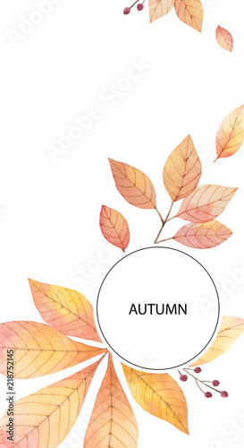Watercolor autumn vector card template design of leaves and branches isolated on white background.