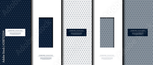 Symmetric collection abstract pattern geometic navy blue background card template vector
