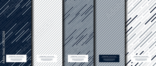 Symmetric collection abstract pattern texture navy blue background card template vector