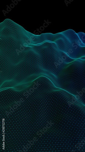 Abstract landscape background. Cyberspace grid. Hi-tech network. Vertical image orientation. 3D illustration