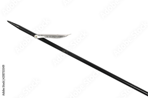 Fishing harpoon, spear gun isolated on white background, top view