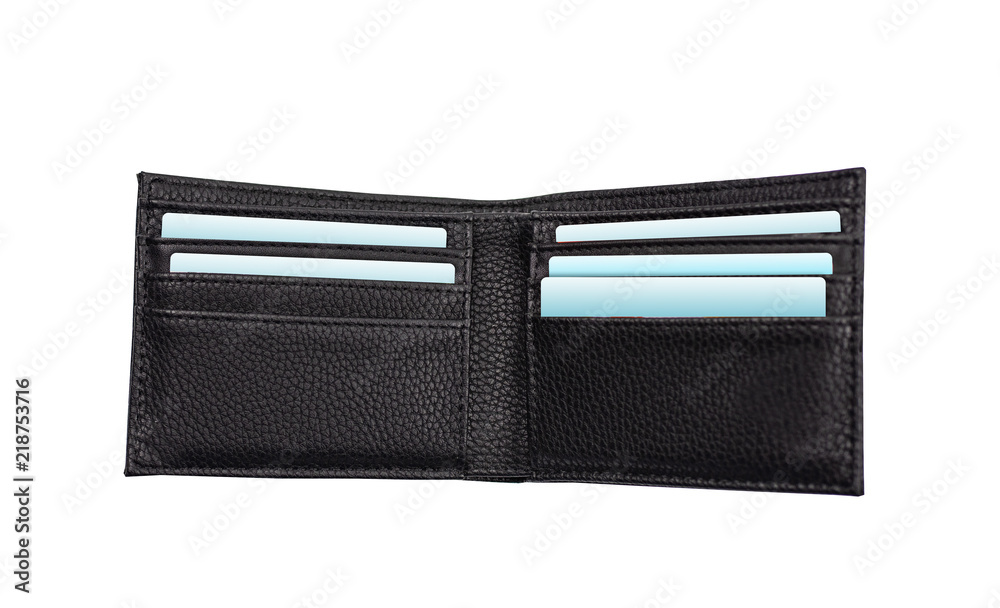 Wallet black leather with white empty cards Wallet black leather with white empty cards