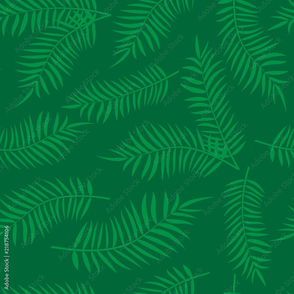 vector illustration of seamless background with green palm leaves