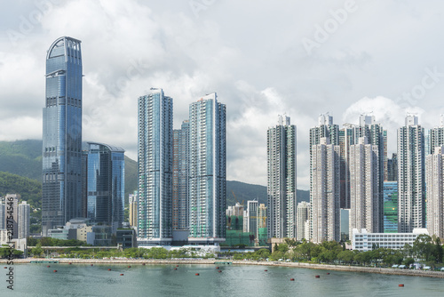 Skyline and harbor of Hong Kong city