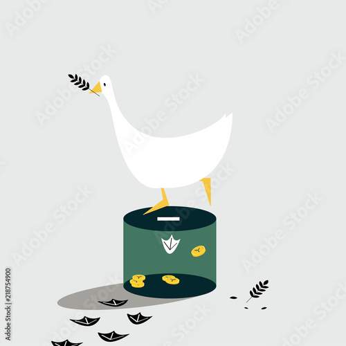 Duck standing on the donation box