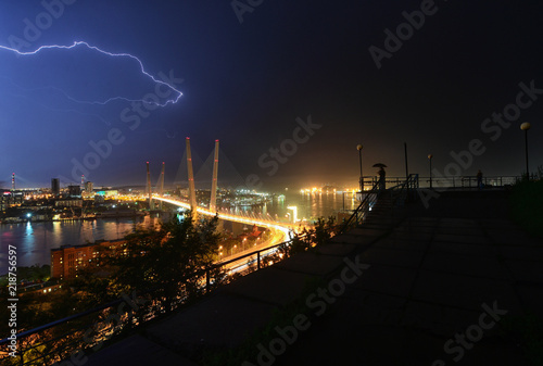 Lightning above the bridge in the city of Vladivostok © Сергей Орлов