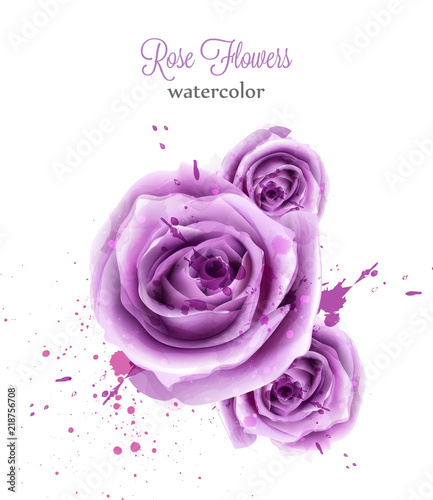 Watercolor violet rose isolated Vector card. Wedding invitation or save the d...