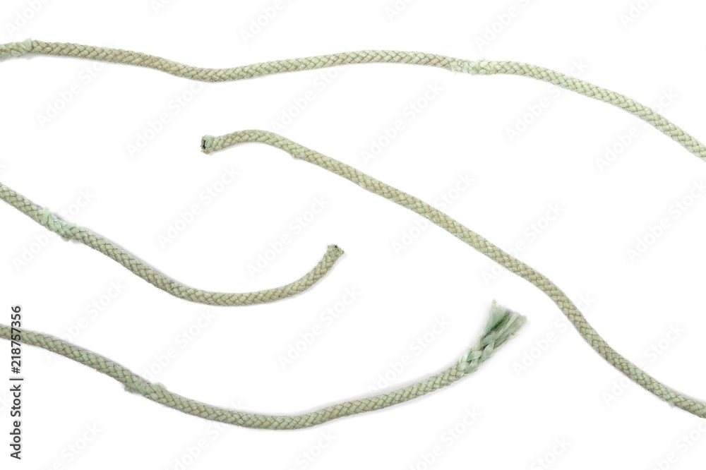 Old, used dirty rope isolated on white background, top view Old, used dirty rope isolated on white background, top view