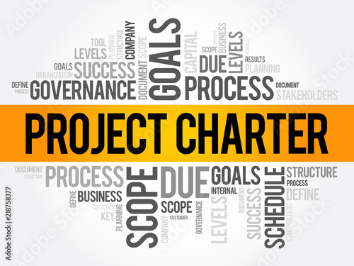 Project Charter word cloud collage, business terms such as method, process, leads concept background