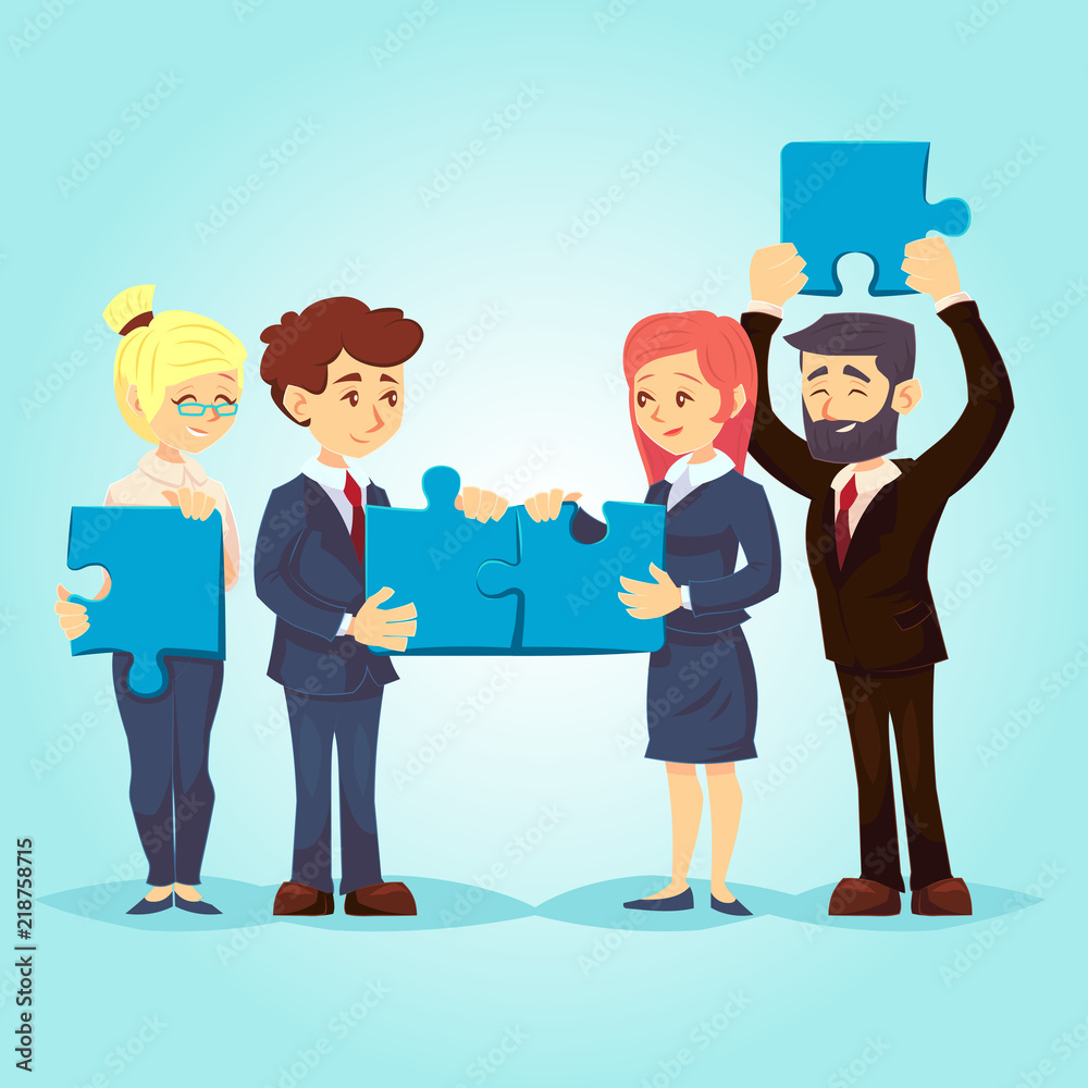 Flat Cartoon Characters. Office Workers with Puzzle. Vector Illustration Flat Cartoon Characters. Office Workers with Puzzle. Vector Illustration