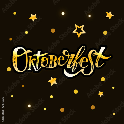 Oktoberfest lettering Calligraphy Brush Text Holiday Vector Sticker Gold
