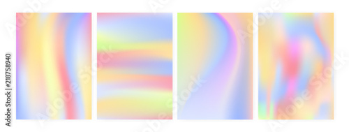 Collection of vertical backgrounds or backdrops with iridescent stains, blur or holographic surface imitation