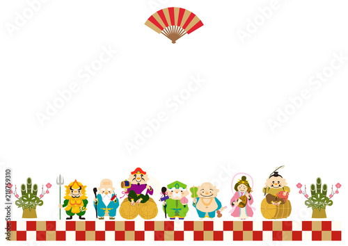 七福神のイラスト。年末年始。開運のイメージ。