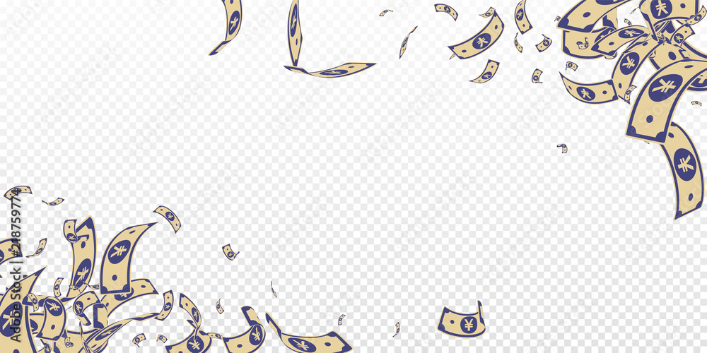 Chinese yuan notes falling. Messy CNY bills on transparent background. China money. Eminent vector i Chinese yuan notes falling. Messy CNY bills on transparent background. China money. Eminent vector i