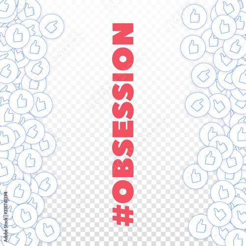 Social media icons. Social media obsession concept. Falling scattered thumbs up. Messy border elemen