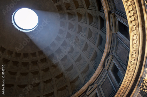 Light beam in the dome of the Pantheon of Rome, Italy