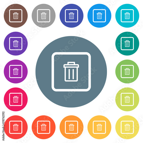 Delete object flat white icons on round color backgrounds