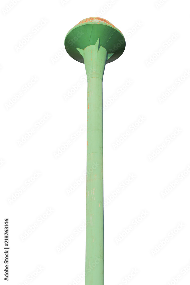 old green water tank asia style on white background. old green water tank asia style on white background.