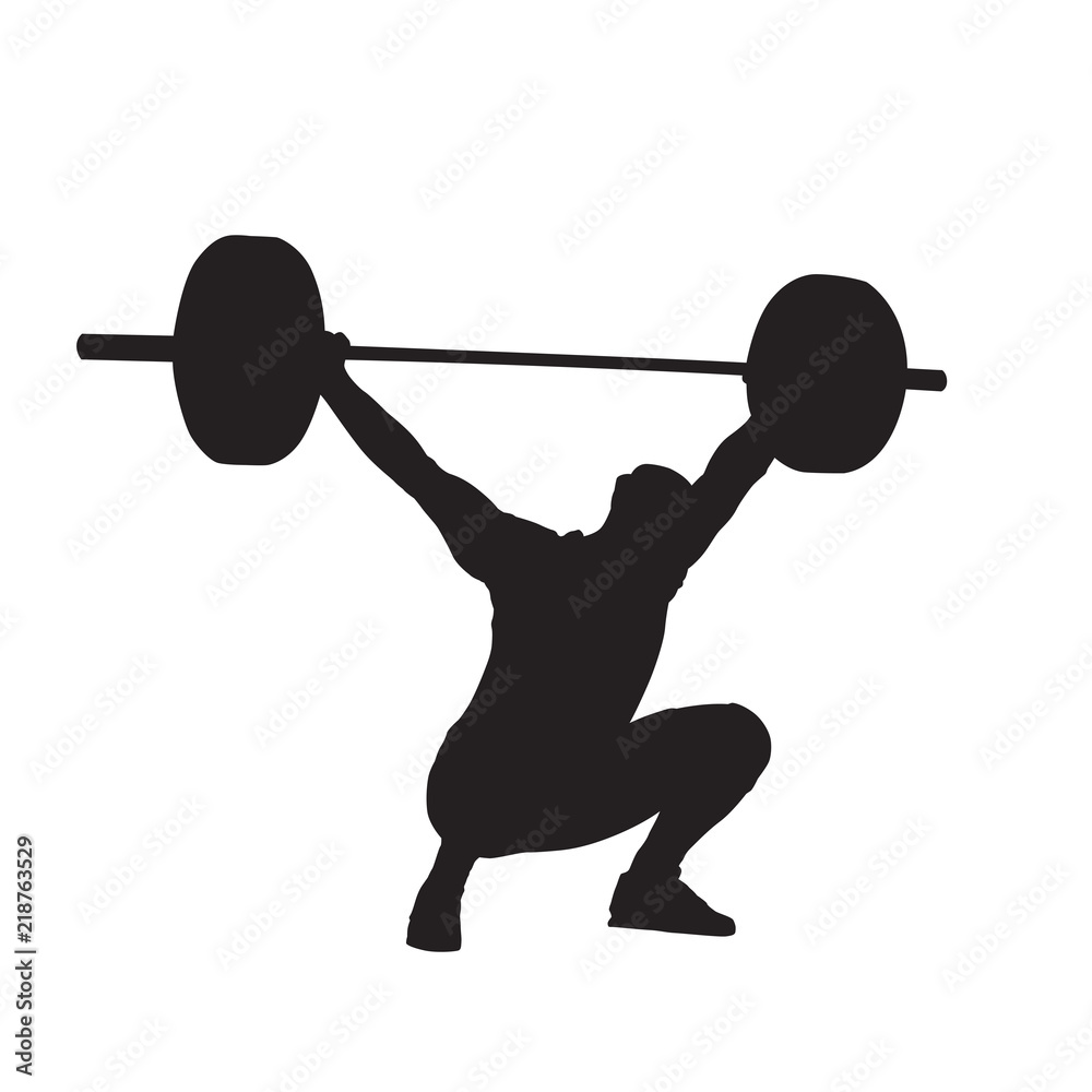 Obraz premium Weightlifter with big barbell, isolated vector silhouette