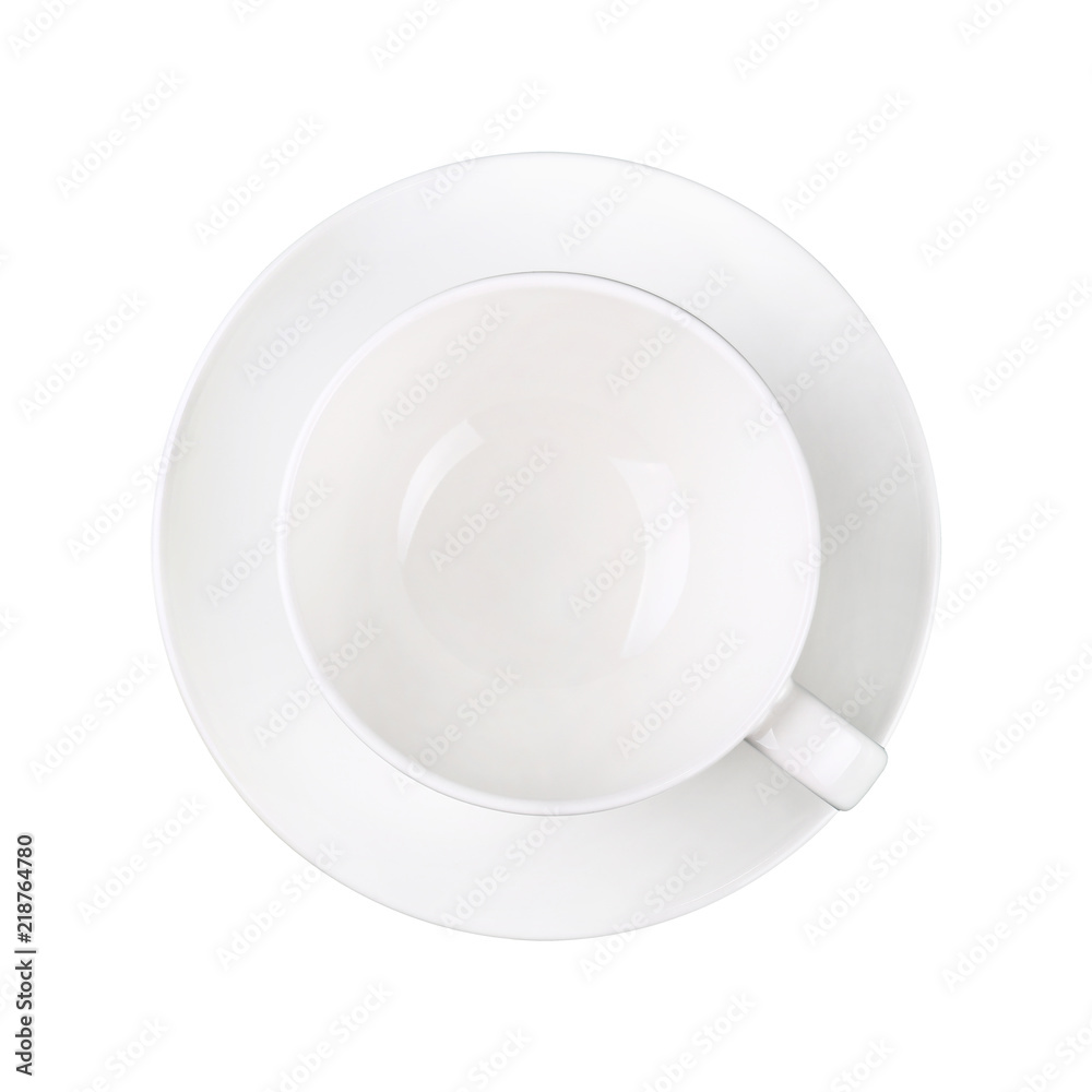 Empty white coffee or tea cup on saucer Empty white coffee or tea cup on saucer