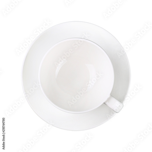 Empty white coffee or tea cup on saucer