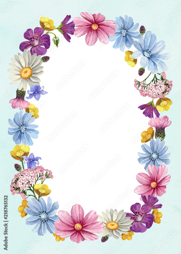 Watercolor floral wreath. Perfect for greeting cards and invitations